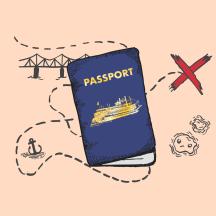 Ein Buch mit einem Reisepass neben einer Zeichnung einer Brücke