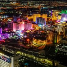 an aerial view of a city at night