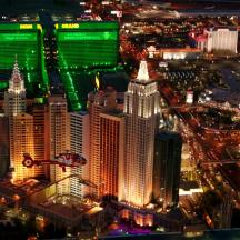 an aerial view of a city at night