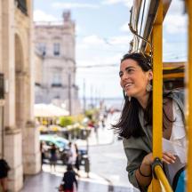 a woman sitting on a bus