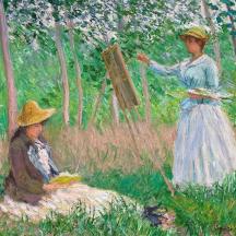 a painting of two women in the woods