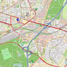 a map with red and blue markings on it