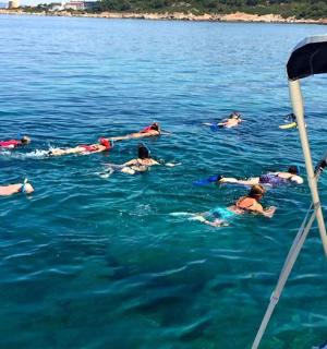 un grup de persones nedant a l'aigua en un vaixell