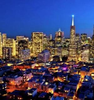 a view of a city at night