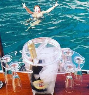 a person swimming in the water in the ocean