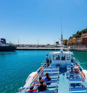 a boat in the water with people on it
