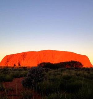 oranžová skála uprostřed pole