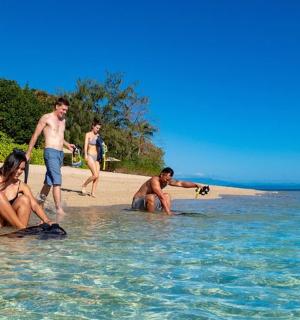 一群人在海滩的水中