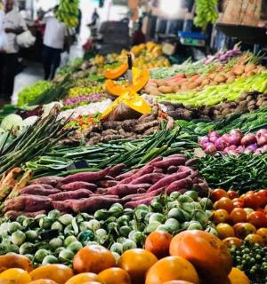市场里水果和蔬菜的展示