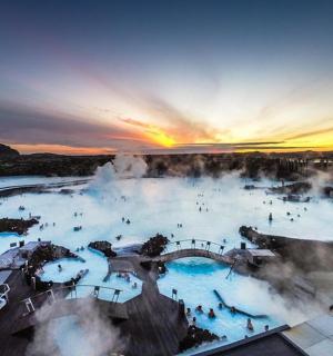 a view of the blue lagoon in niagara falls