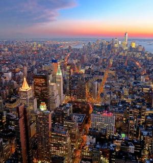 an aerial view of a large city at night