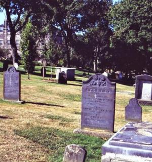 田野中墓地里的一组墓碑