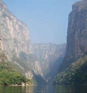 a view of a river in a canyon