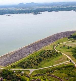 an aerial view of a large body of water