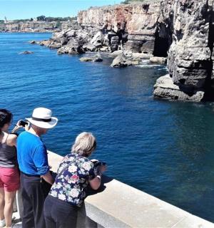 一群人站在桥上看着水