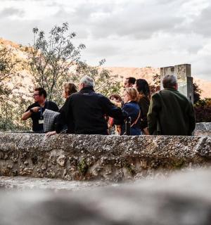 група людей, що стоять біля водоспаду