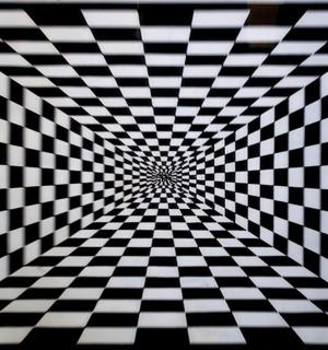 an optical illusion of a black and white checkered floor