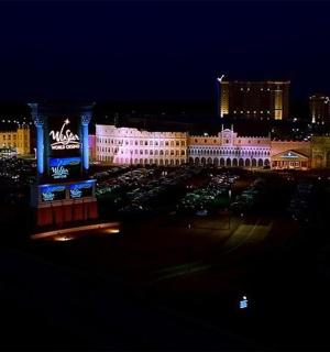 a view of a city at night with lights