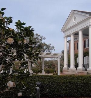 bílý dům s altánkem a růžemi