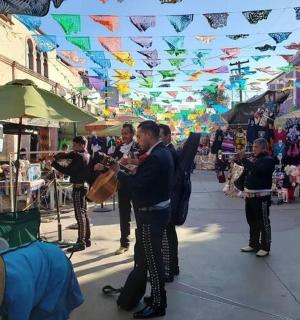 un grup de persones fent fotos al carrer