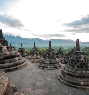 a view of a bunch of stone structures