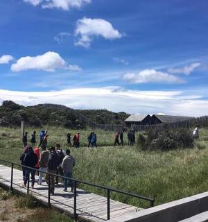 一群人在田野里行走