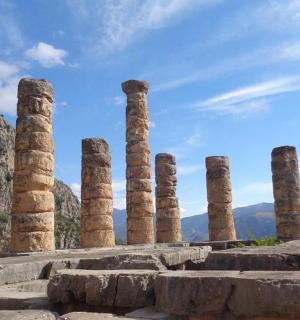 a group of columns at the temple
