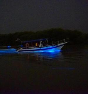 夜间水中载有乘客的船