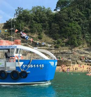 เรือสีฟ้าในน้ำข้างชายหาด