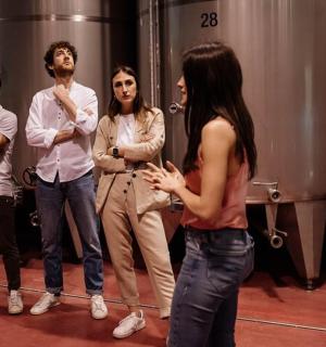 a group of people standing in a room
