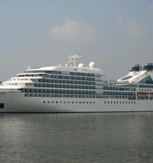 一艘停在水中的大型游轮