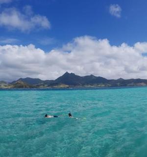 two people swimming in the water in the ocean