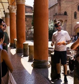 a group of people standing around in a building