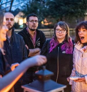 a group of people standing in a group