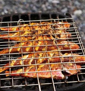 a bunch of chickens cooking on a grill