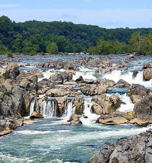 有岩石和瀑布的河流