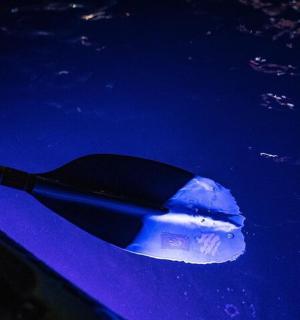 a plastic object in the water next to a boat