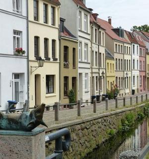 运河旁的狗雕像