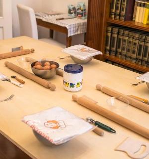 a table with baseball equipment on top of it