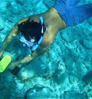 一名男子正在水中玩飞盘