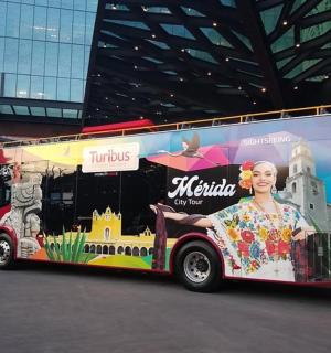 a bus with an advertisement on the side of it