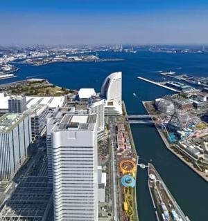 一座有港口的城市的鸟瞰图