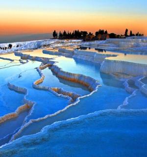 a hyperspectral picture of a hot spring in the snow