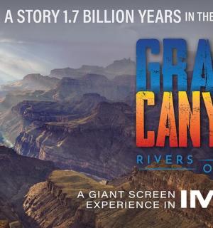 a book cover ofgrand canyon of time and a giant screen experience in the mountains