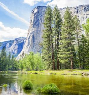 a view of a river with a mountain in the background
