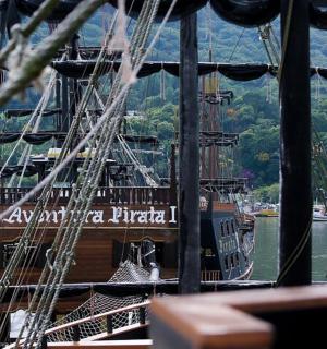 一艘停靠在水域的大型船只