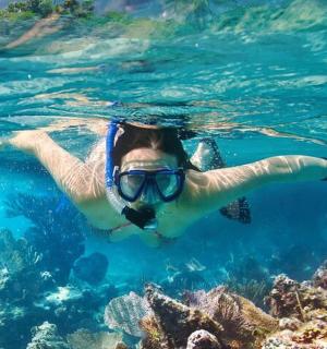 一名女子在水中浮潜