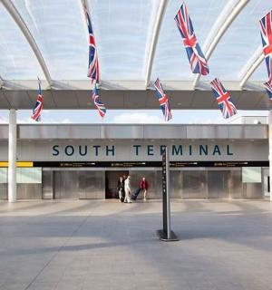 a south terminal with british flags in the middle
