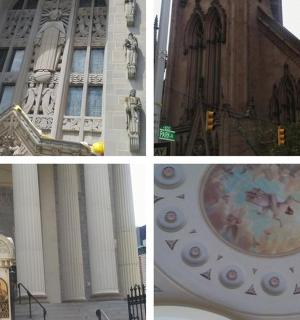 skupina čtyř obrazů budovy