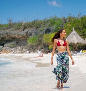 一名女子正在沙滩上散步